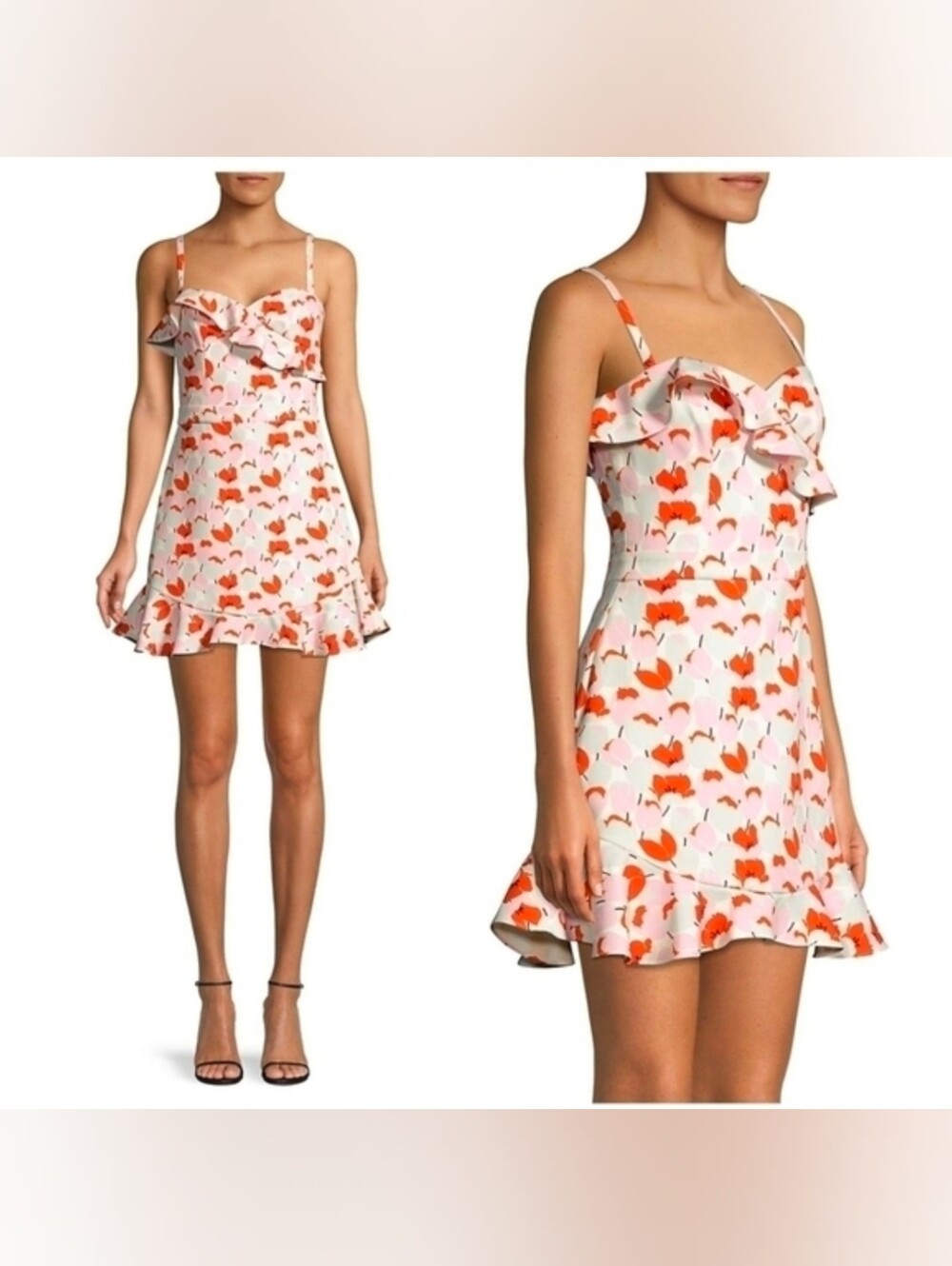 Black Halo Zalda Ruffled Floral Mini Dress